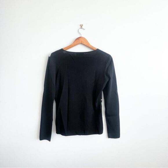 Fashion Sweater Black White Stripes Lace Flowers Beaded Women's S V-Neck - Picture 2 of 8